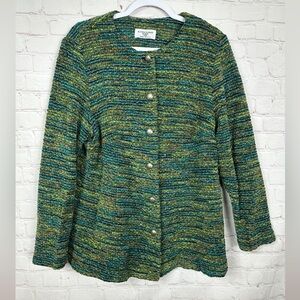 Alfred Dunner green‎ Knit Button Front VTG Cardigan Sweater sz 16W Made in USA